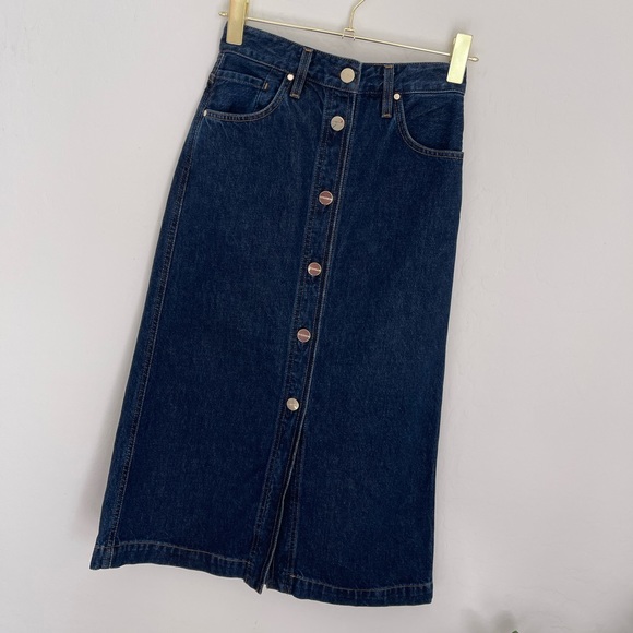 GOLDSIGN Easton Denim Midi A-Line Button Down Denim Skirt In Blue Size 24 NWT - Picture 5 of 12